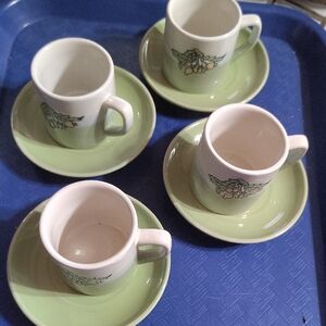 Green and White Expresso Cup Set with Saucer